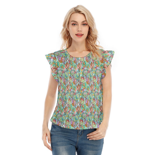 Tattoo Hearts Space Cowboys & Friends - Women’s Flutter Sleeve Top