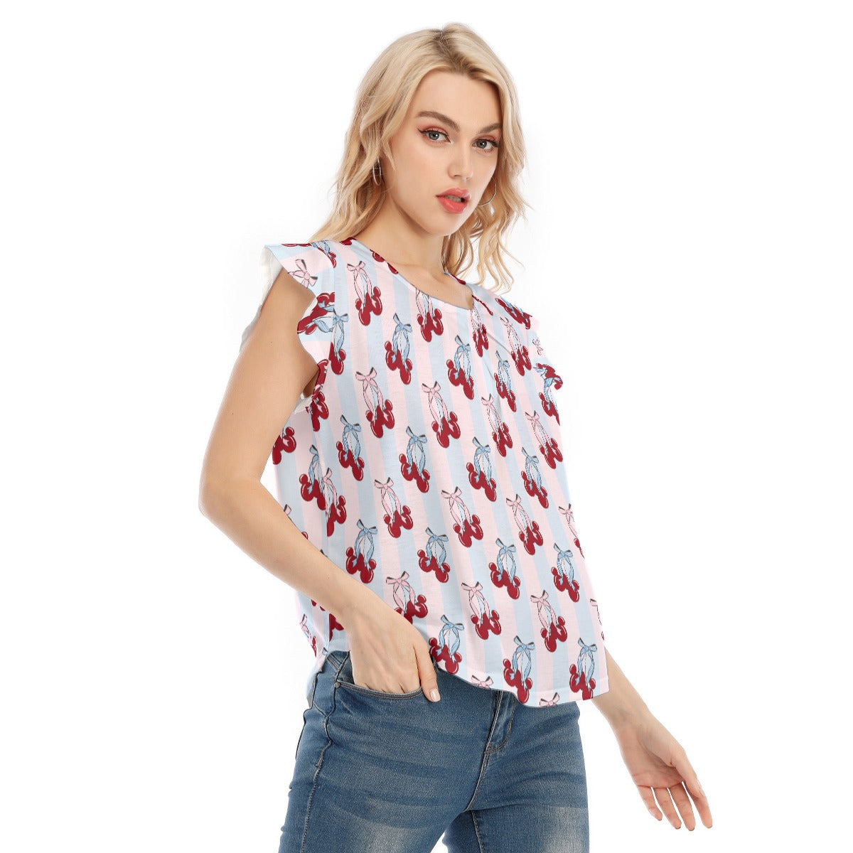 Cherry Ear Bows - Women’s Flutter Sleeve Top