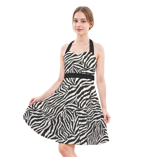 Animal Print - Zebra - Women's Halter Vintage Pocket Dress