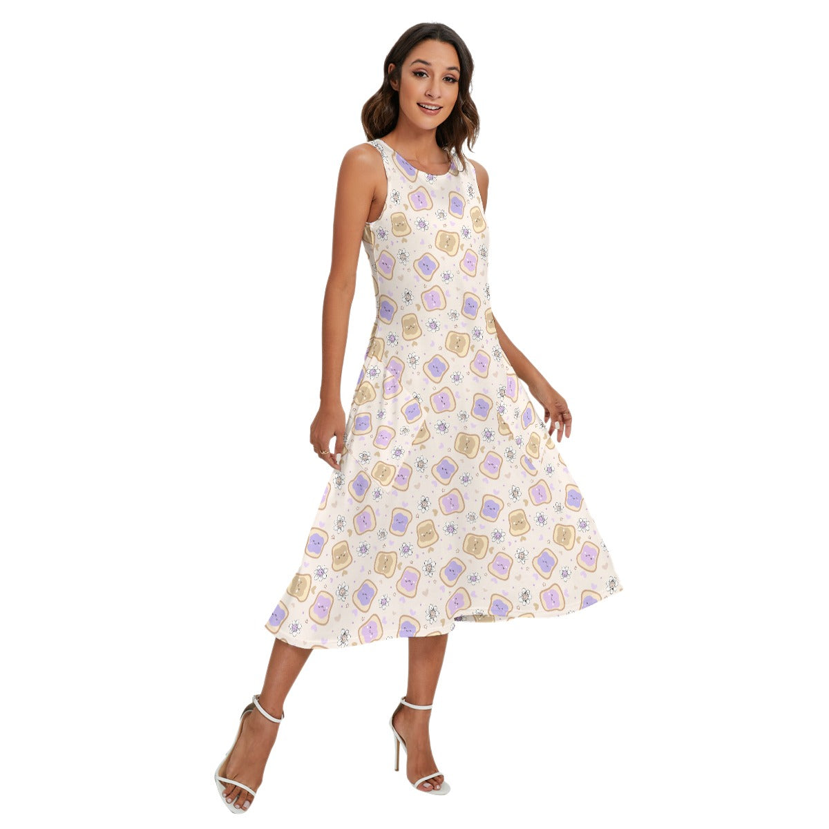 Kawaii Peanut Butter and Jelly Sandwiches - Women’s Diagonal Pocket Midi Dress