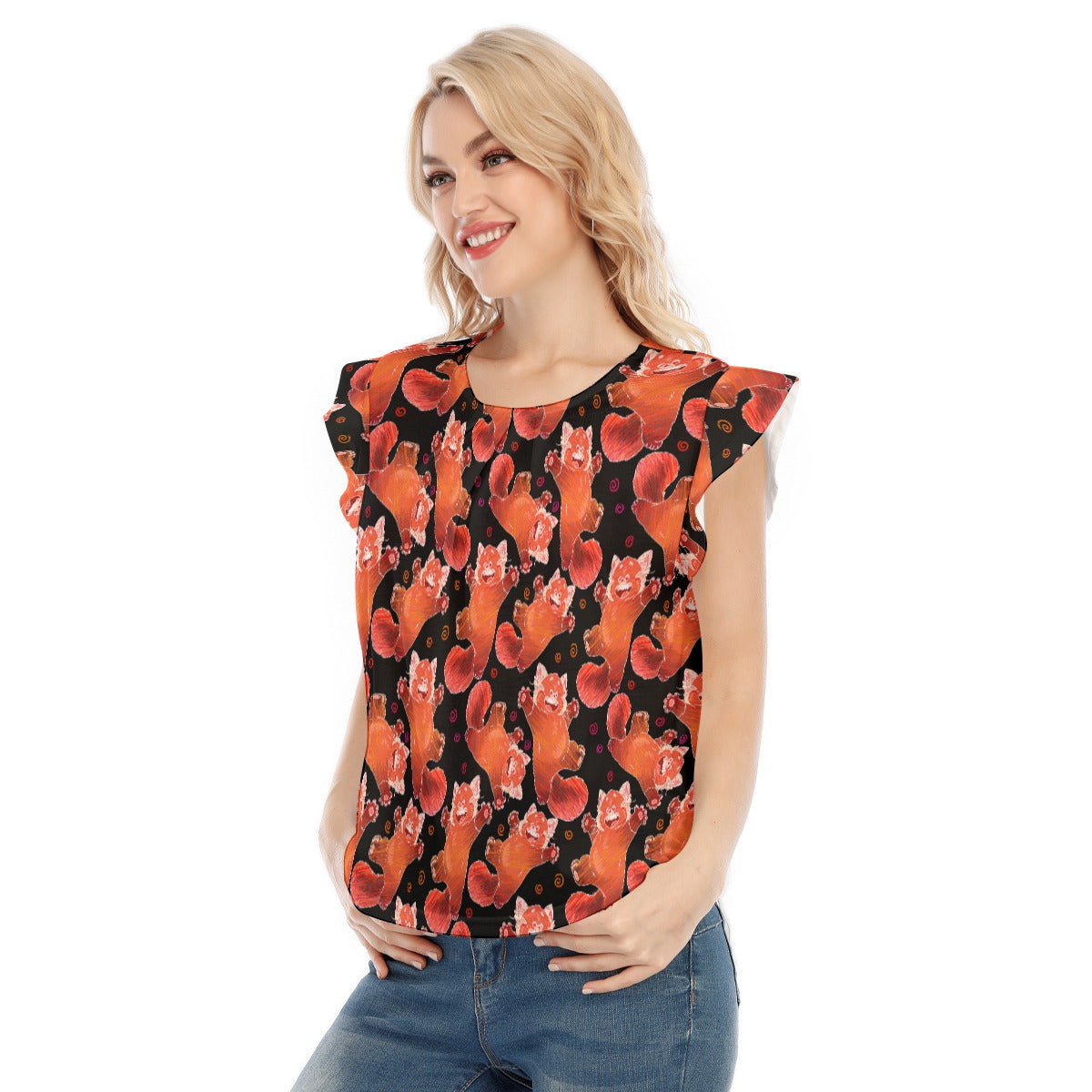 Scribbly Red Panda - Women’s Flutter Sleeve Top