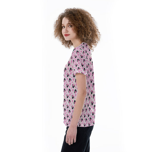 Watercolor Pink Bow Mouse Ears - Women's Short Sleeve V-Neck T-Shirt