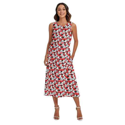 Many Faces of Polka Dot Mouse - Women’s Diagonal Pocket Midi Dress