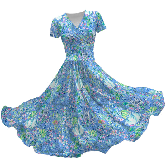 Bright Tropical Princess - Royal Beach Day - Women's V-Neck Ruched Midi Dress