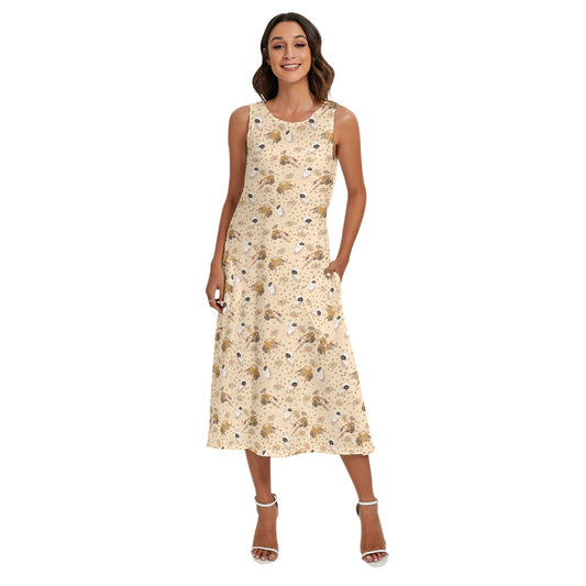 Botanical Robot Love Story - Women’s Diagonal Pocket Midi Dress