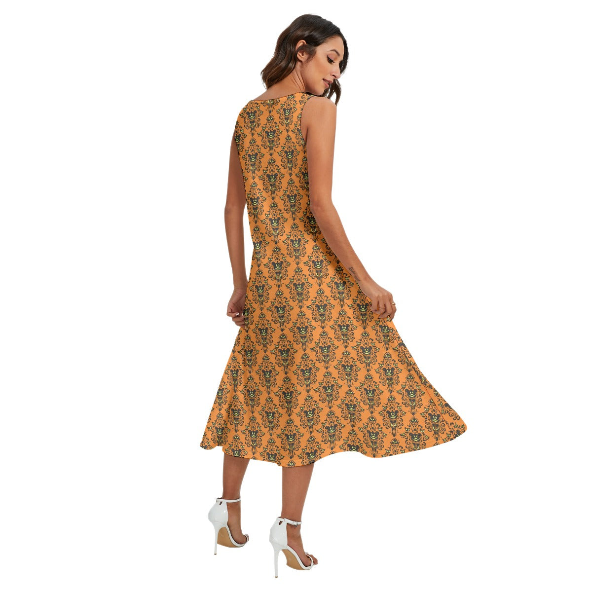 Haunted Halloween Mansion Wallpaper - Women’s Diagonal Pocket Midi Dress