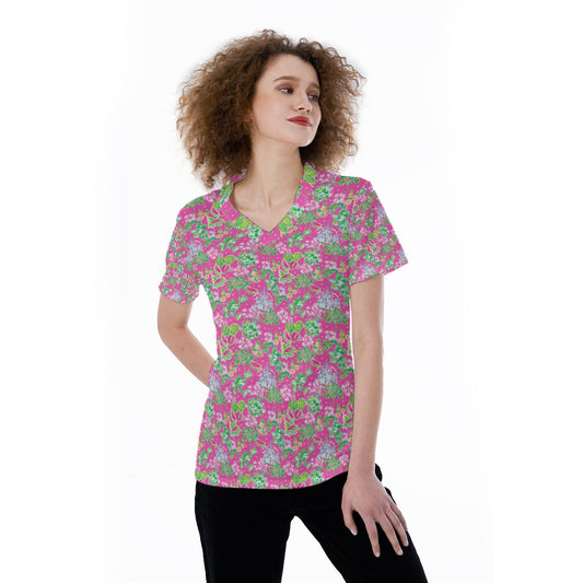 Bright Tropical Vibes - Watermelon Mouse Duo - Women's Short Sleeve V-Neck T-Shirt