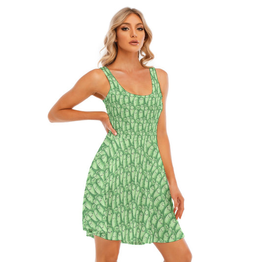 Kawaii Pickle Party - Women's Sleeveless Pocket Skater Dress