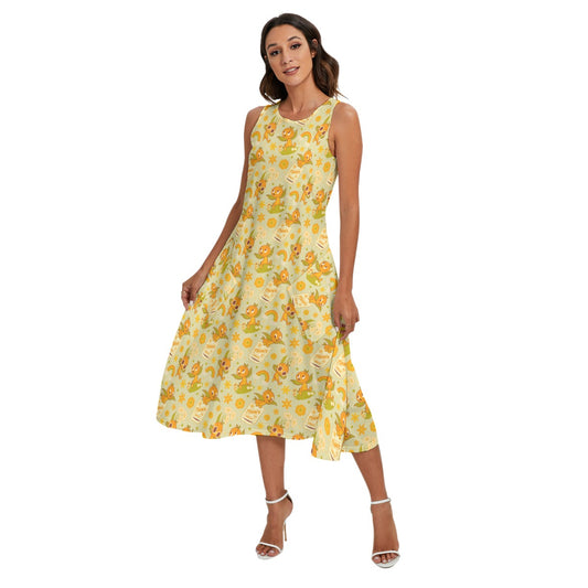 Vintage Citrus Garden - Women’s Diagonal Pocket Midi Dress