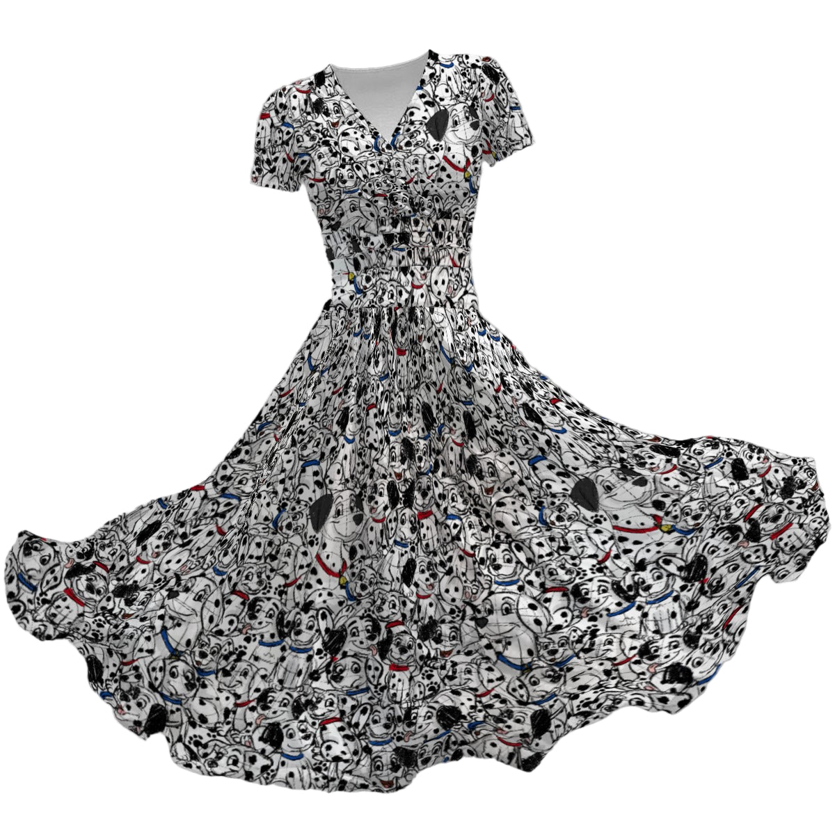 Sketchy Spotted Puppies - Women's V-Neck Ruched Midi Dress