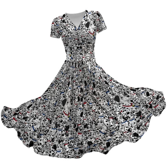 Sketchy Spotted Puppies - Women's V-Neck Ruched Midi Dress