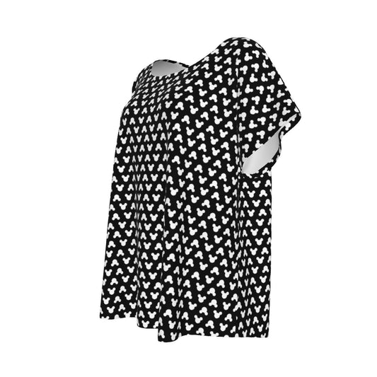 Playful Polka Dot Ears Black - Women’s Relaxed Fit Scoop Tee