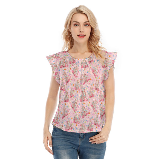25th Birthday Cake Castle - Women’s Flutter Sleeve Top