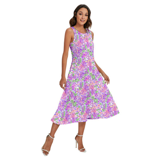 Tropical Splash Vibes - Iconic Crewends - Women’s Diagonal Pocket Midi Dress
