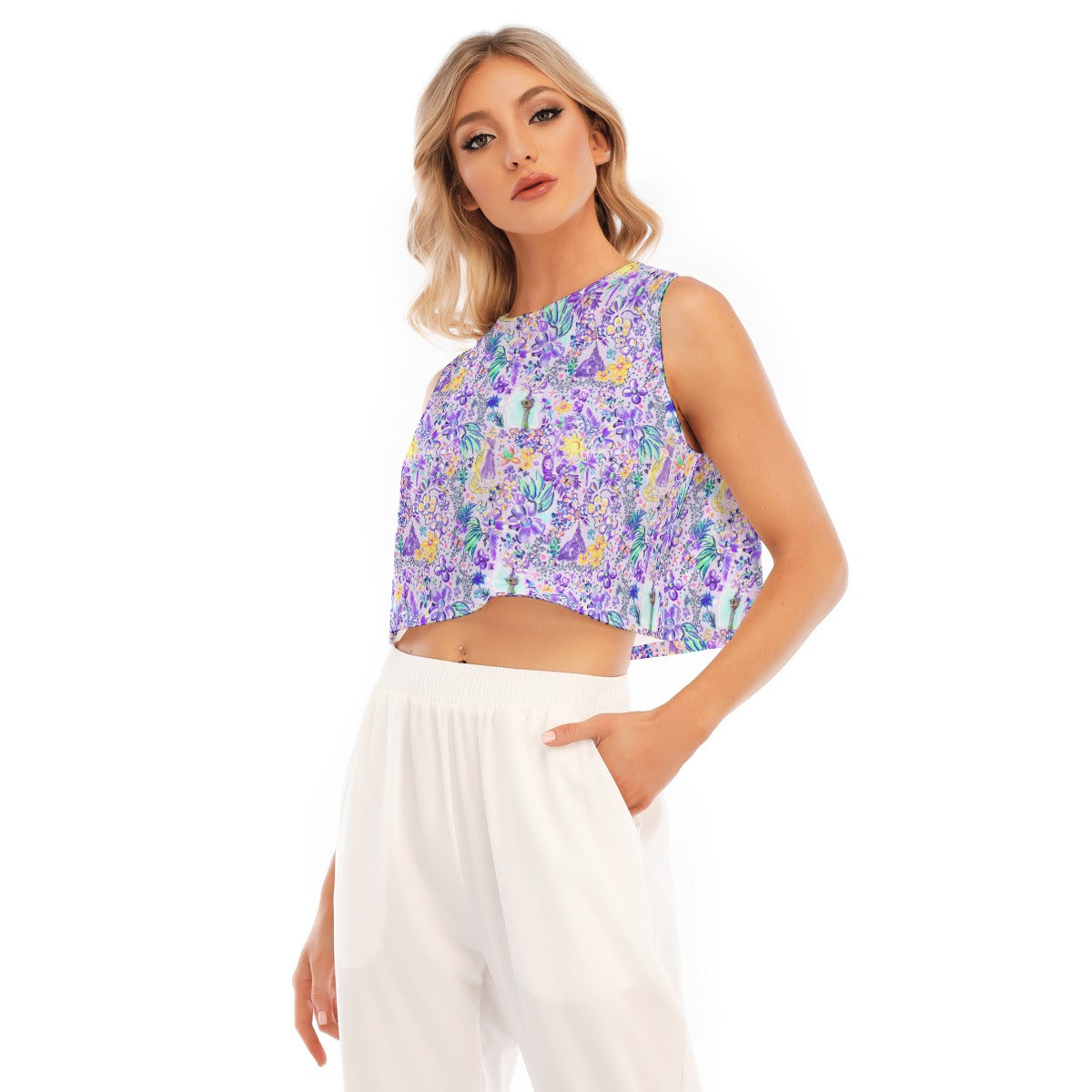 Bright Tropical Princess - Tower Light Festival - Women’s Sleeveless Cropped Tee
