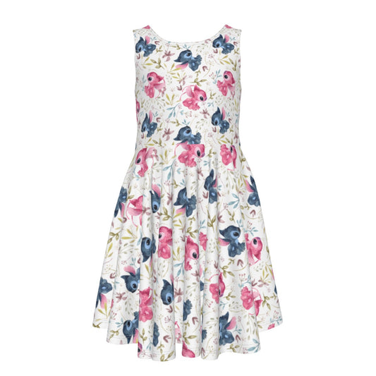 Blue Alien & Pink Friend Love- Kid's Sleeveless Skater Dress