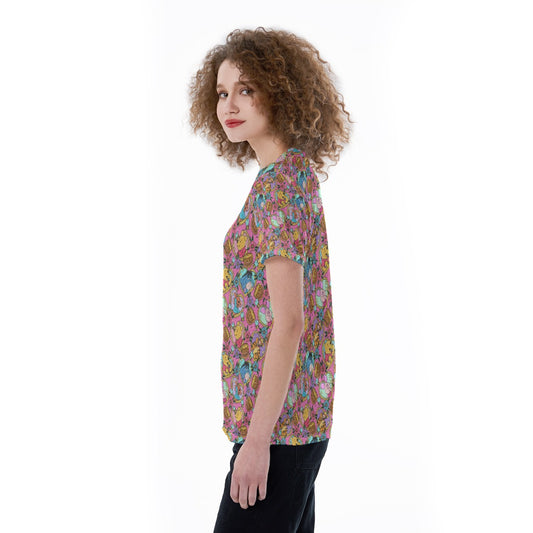 Tattoo Hearts Woodland Friendsends - Women's Short Sleeve V-Neck T-Shirt