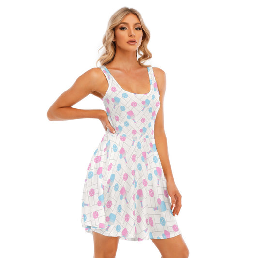 Pickleball Court Spin - Women's Sleeveless Pocket Skater Dress