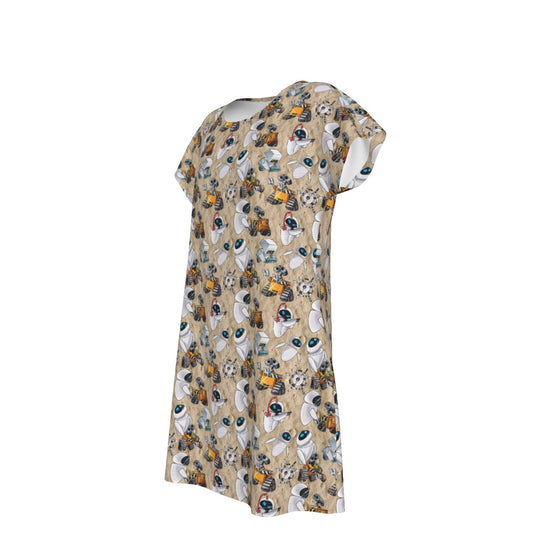 Robot Romance Sketched - Women's T-Shirt Dress