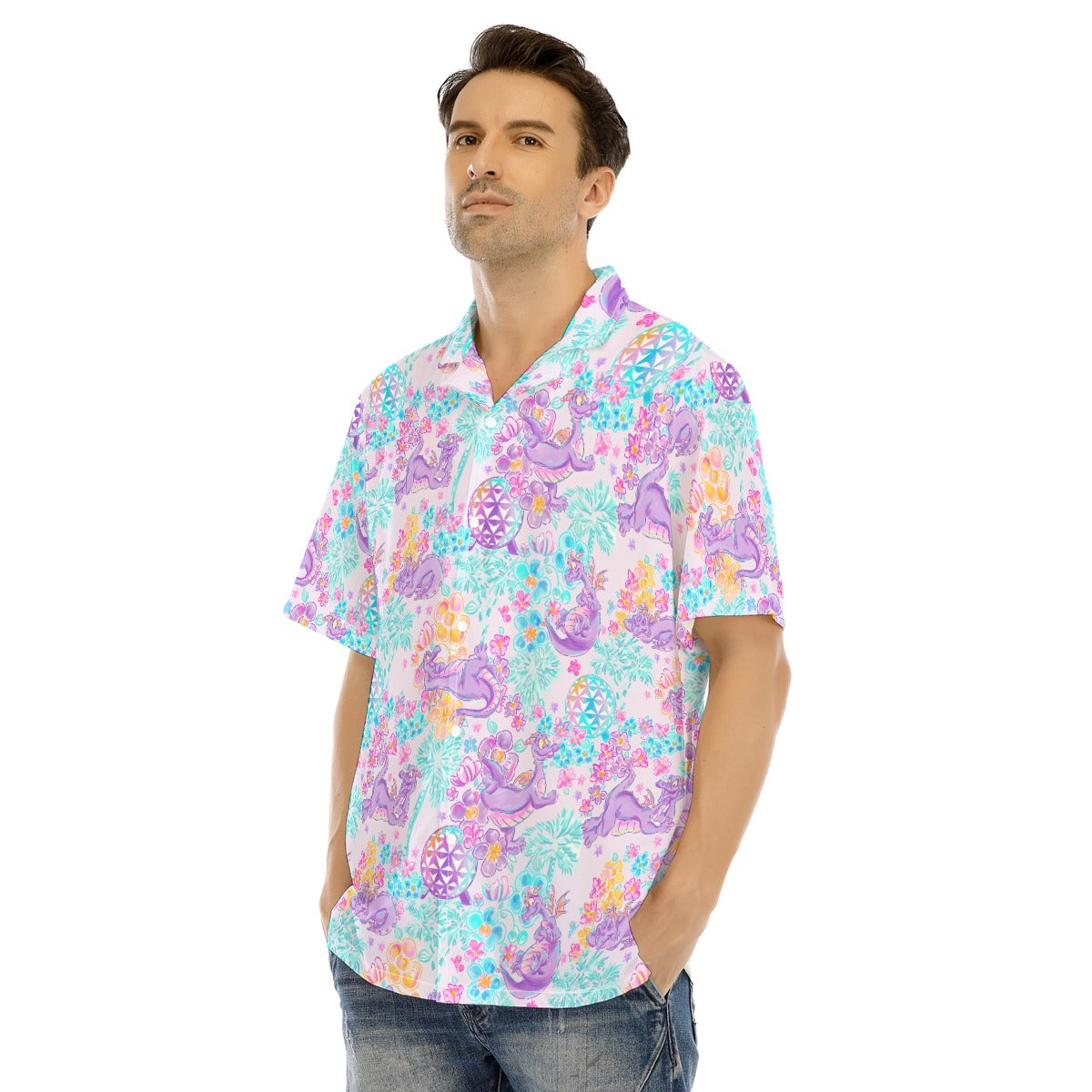 Purple Dragon Flower Power - Men's Hawaiian Button Up Shirt
