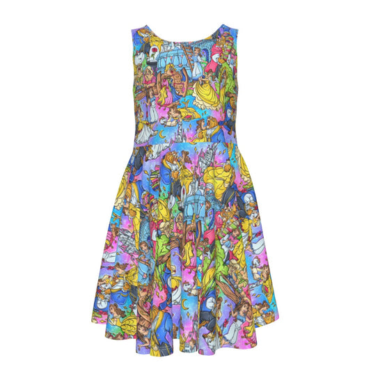 Enchanted Tale Storybook Scenes - Kid's Sleeveless Skater Dress