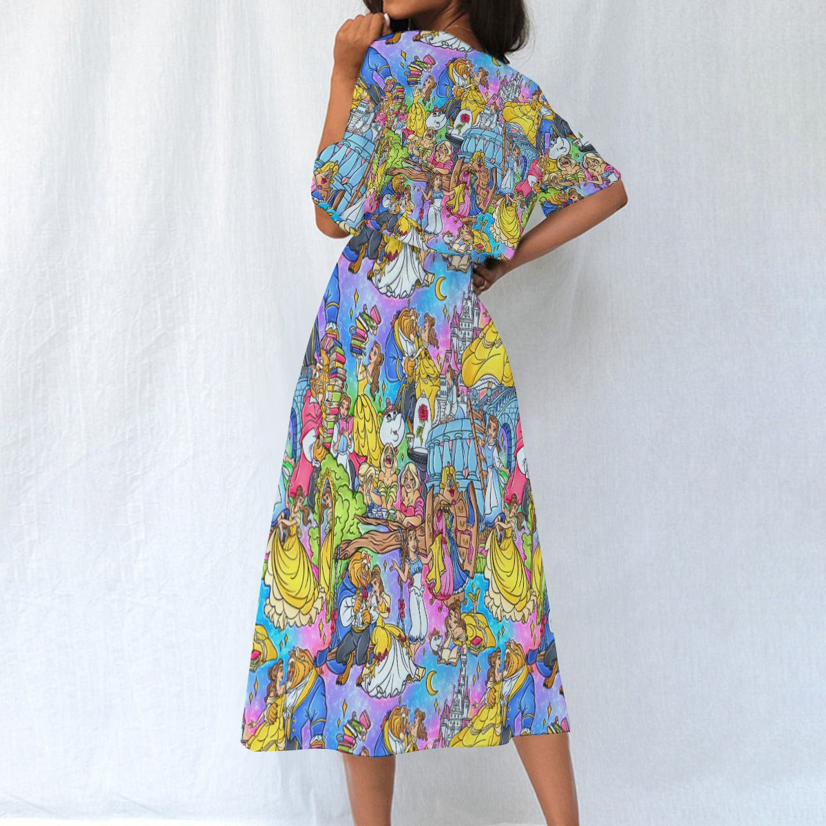 Enchanted Tale Storybook Scenes - Women’s Elastic Waist Pocket Midi Dress