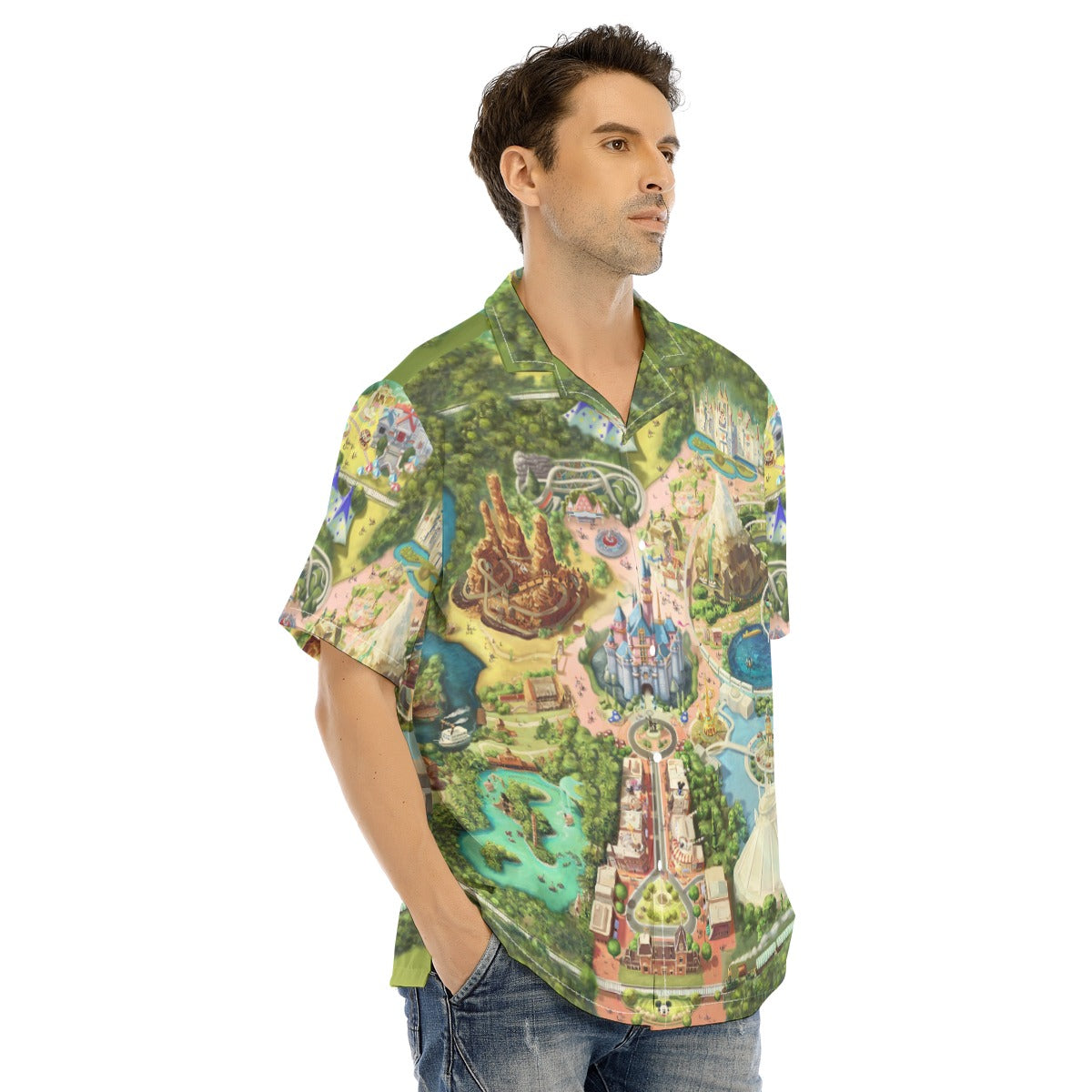 Colorful Theme Park Map - Men's Hawaiian Button Up Shirt
