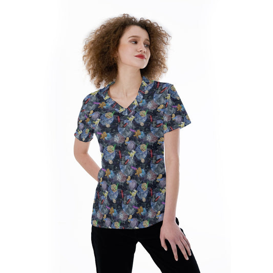 Watercolor Cosmic Battle - Women's Short Sleeve V-Neck T-Shirt