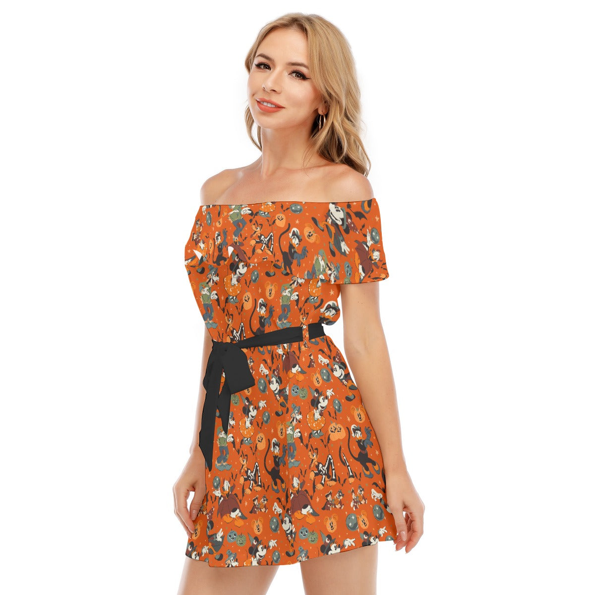 Vintage Halloween Parade - Women's Off-shoulder Ruffle Dress