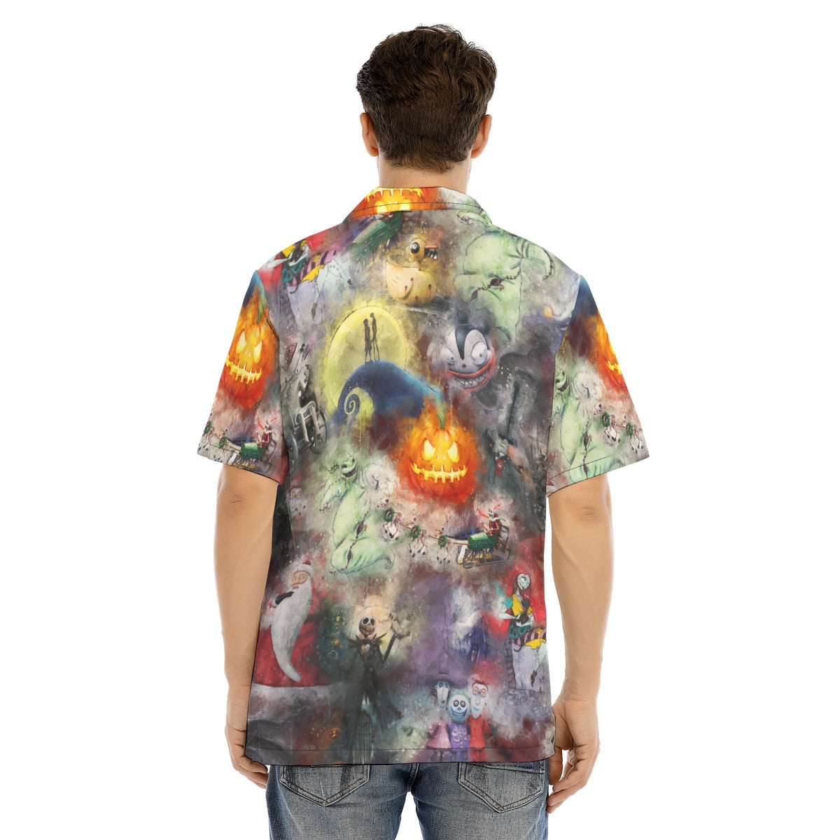 Watercolor Nightmare Town - Men's Hawaiian Button Up Shirt