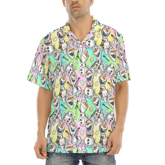 Sketched Snowman Easter - Men's Hawaiian Button Up Shirt