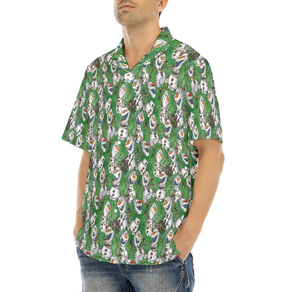 Sketched Snowman Christmas - Men's Hawaiian Button Up Shirt