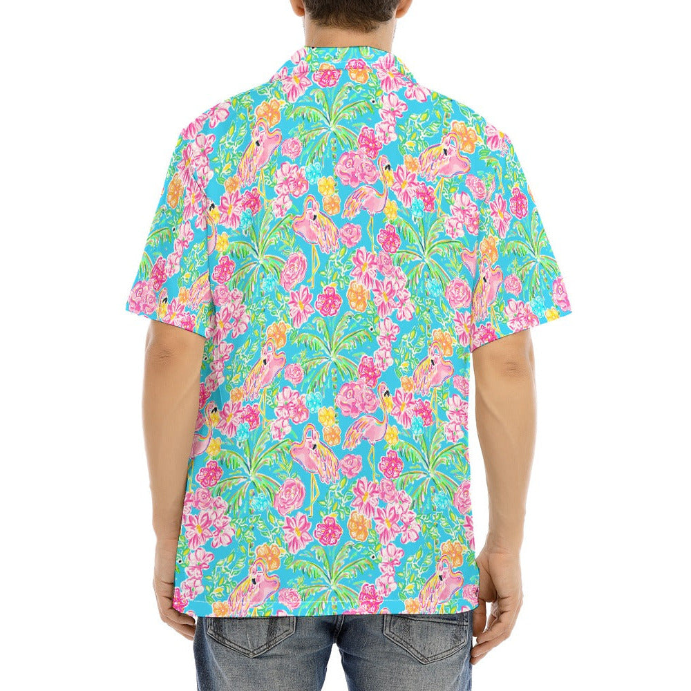 Flamingo Fiesta - Men's Hawaiian Button Up Shirt