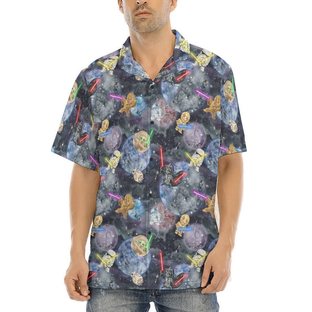 Watercolor Cosmic Battle - Men's Hawaiian Button Up Shirt