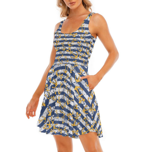 Nautical Mouse Ear Anchors - Women's Sleeveless Pocket Skater Dress