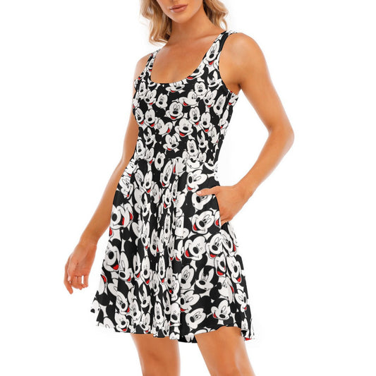 Many Faces of Classic Mouse - Women's Sleeveless Pocket Skater Dress