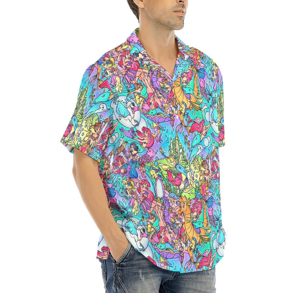Under the Sea Storybook Scenes - Men's Hawaiian Button Up Shirt