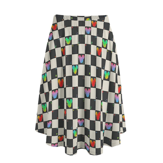 Rainbow Checker Mouse Ears - Women's Pocket Midi Skirt