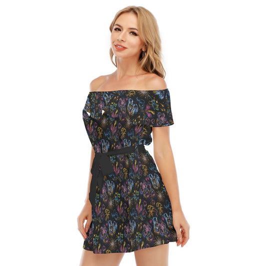 Mouse Friends’ Love in the Sky - Women's Off-shoulder Ruffle Dress