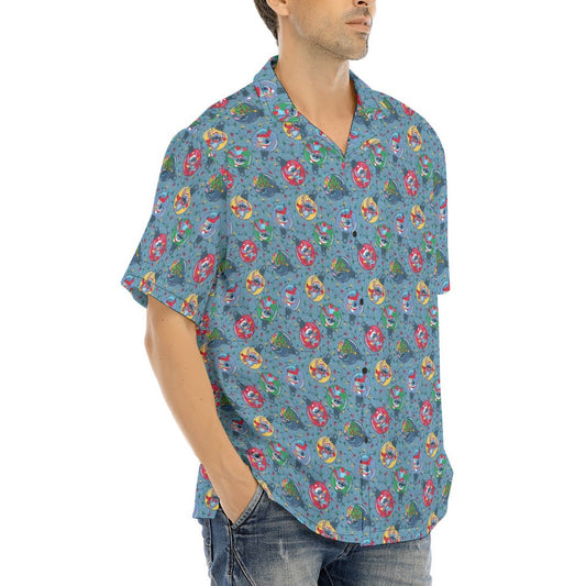 Holiday Baubles with Mischievous Blue Alien - Men's Hawaiian Button Up Shirt