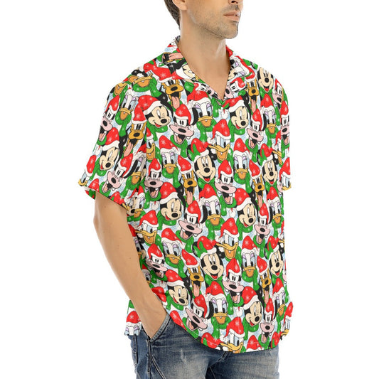 Mouse Friends in Santa Hats - Men's Hawaiian Button Up Shirt