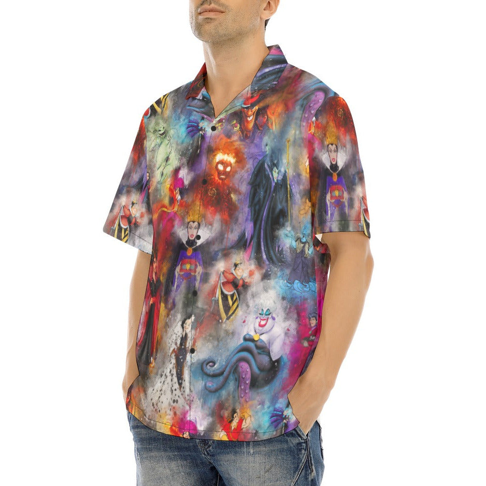 Watercolor Wicked Villains - Men's Hawaiian Button Up Shirt
