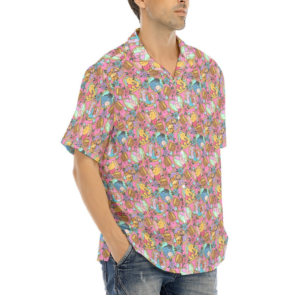 Tattoo Hearts Woodland Friends - Men's Hawaiian Button Up Shirt