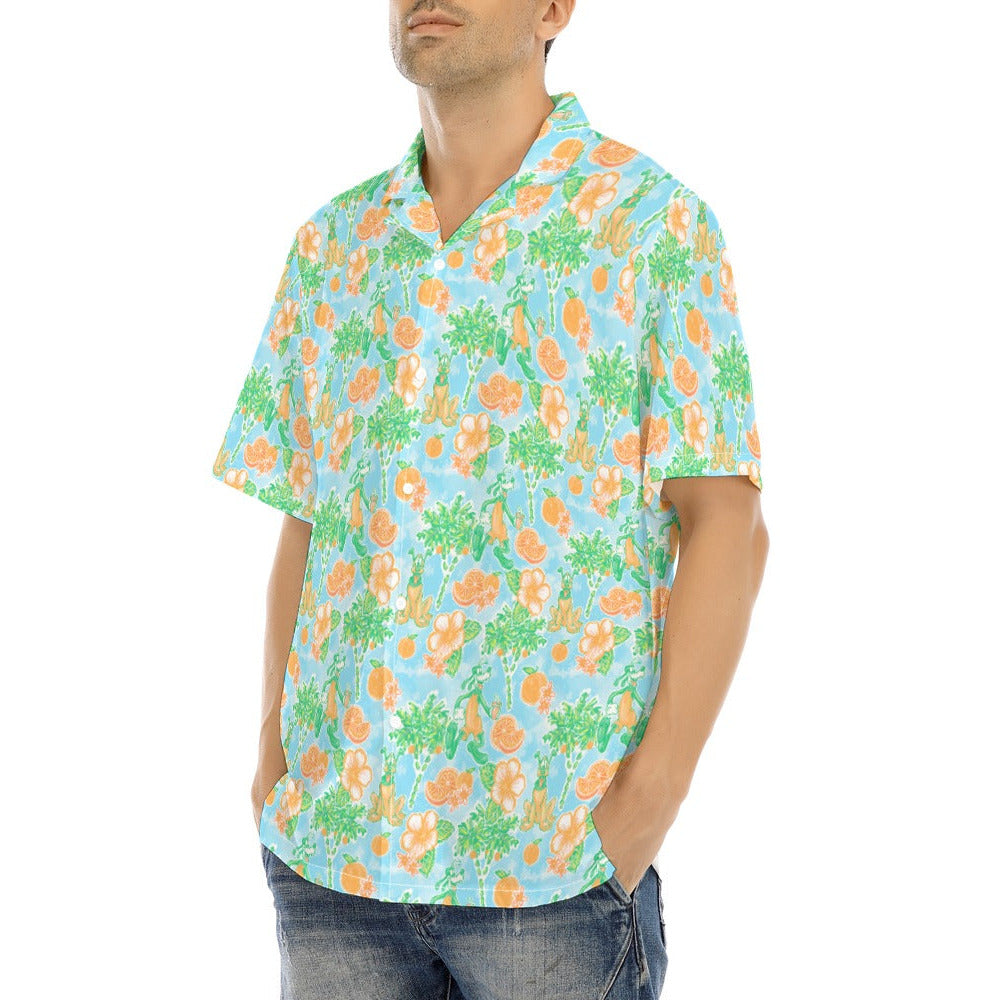 Neon Tangerine Island Pals - Men's Hawaiian Button Up Shirt