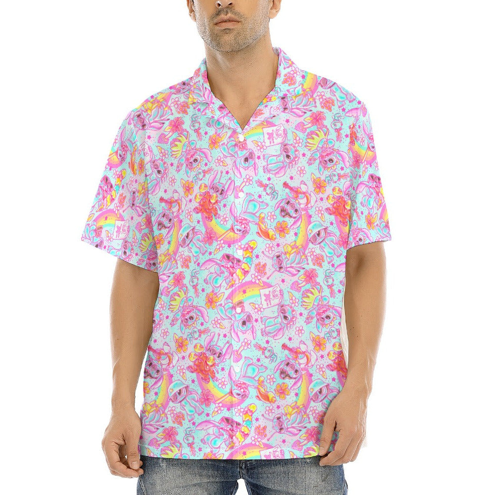 Neon Rainbow Mischief - Men's Hawaiian Button Up Shirt