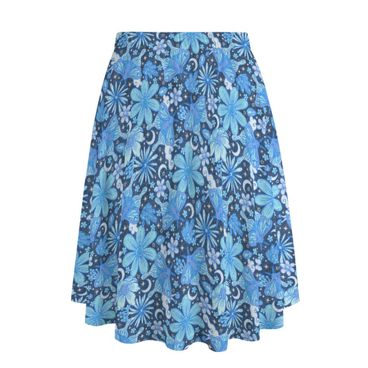 Blue Crystal Moths - Women's Pocket Midi Skirt