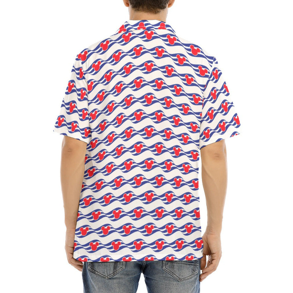 Nautical Cruise Logo Print - Men's Hawaiian Button Up Shirt