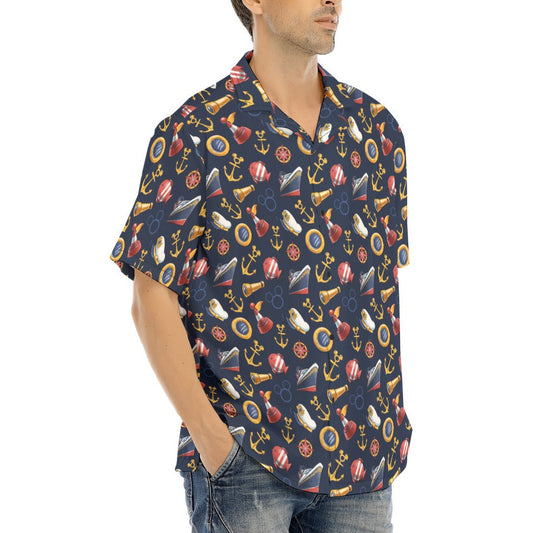 Mouse Ear Nautical Icons - Men's Hawaiian Button Up Shirt