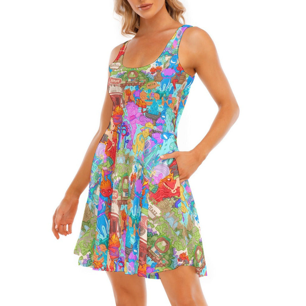 Element City Scene Collage - Women's Sleeveless Pocket Skater Dress