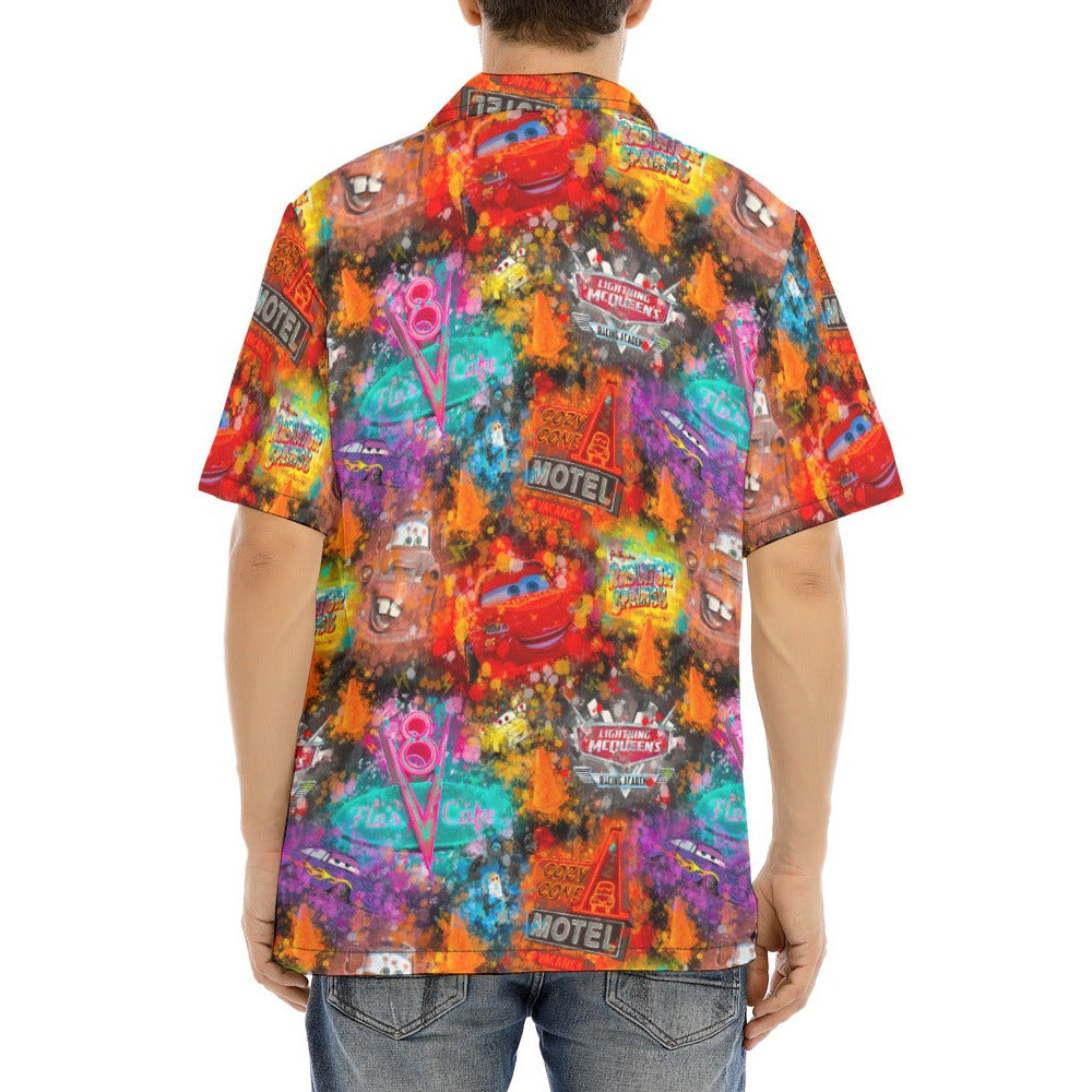 Watercolor Racing Adventure - Men's Hawaiian Button Up Shirt